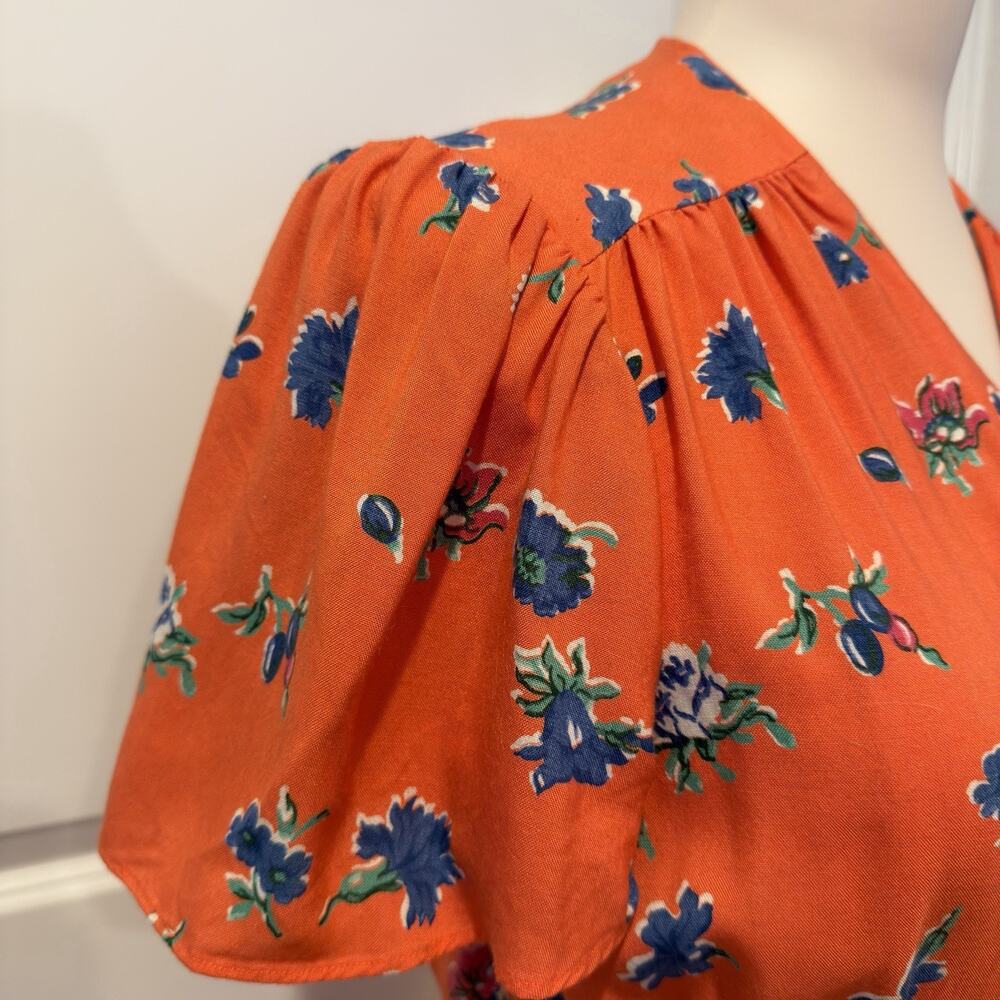 Orange Floral Vintage Top/Skirt Set Size Small 40’s or 70’s Cottagecore - Picture 4 of 16